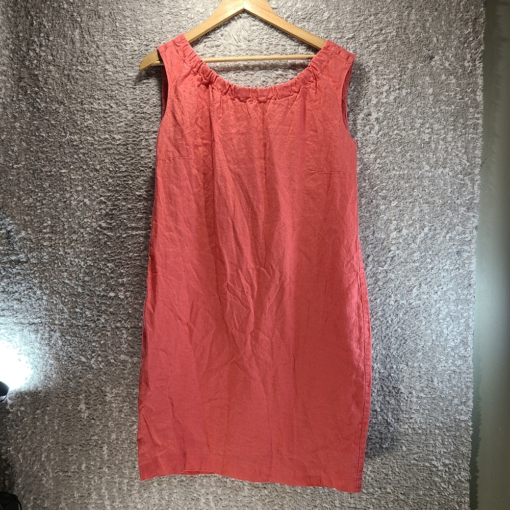Solar Shift Dress Womens Sz 40 Linen Pink Pullover Dress Lined Sleeveless